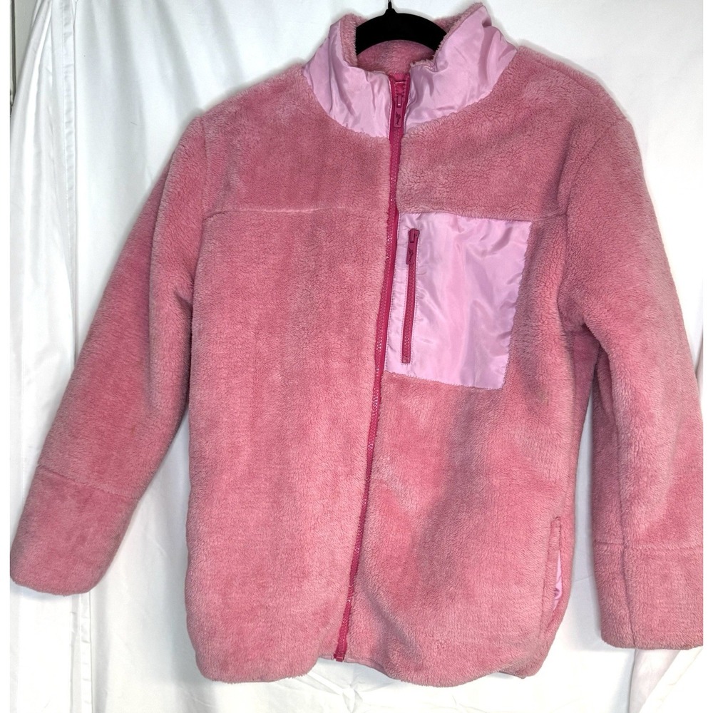Tommy Bahama Jacket‎ Girls XL 14 Pink Faux Fur Fleece Full Zip Pocket Warm